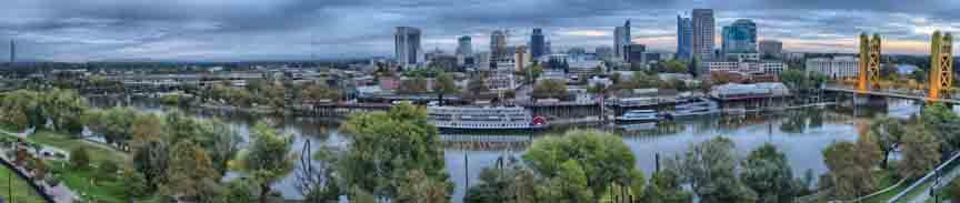 Downtown and Old Sacramento Cityscape Structures Panorama Allan
