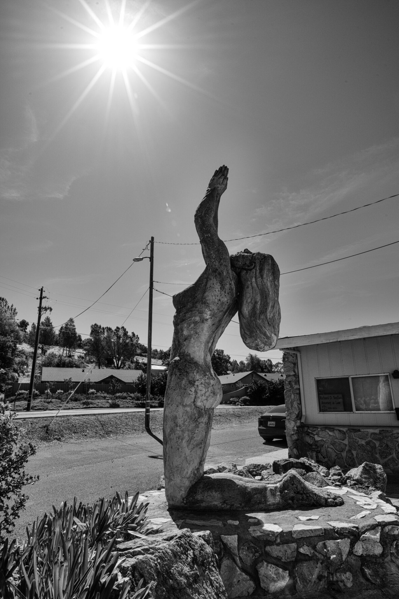 black and white photo ken fox statues amazon woman praying pleading auburn california chris allan sunburst public art