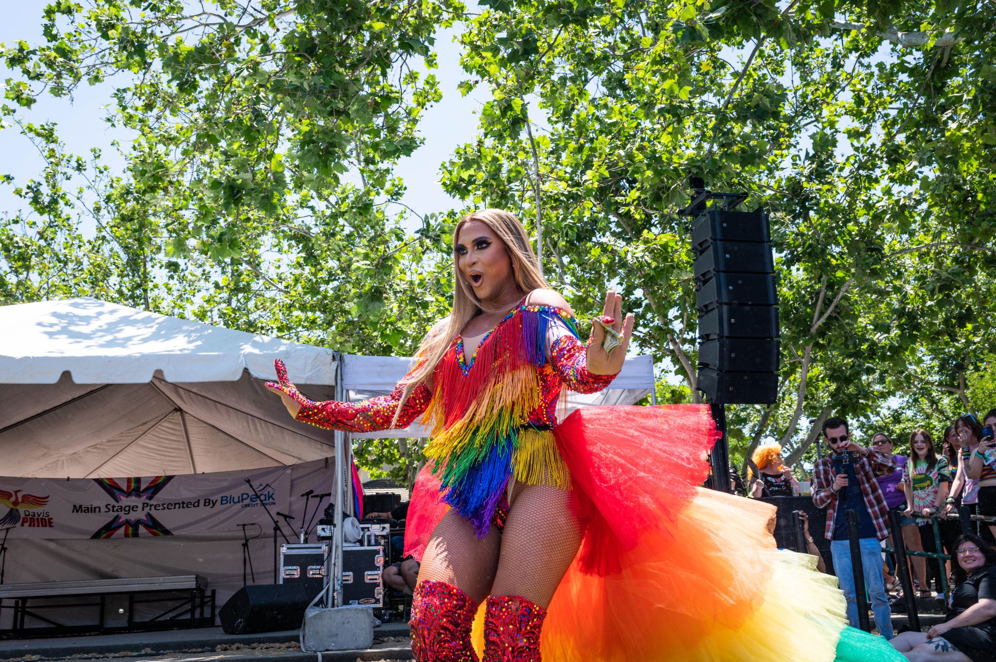 Nyasha Lopez, performing, davis pride, davis, california, pride month, gay community, event, chris allan, freelance photojournalist, news photography, lgbtq, event, colorful