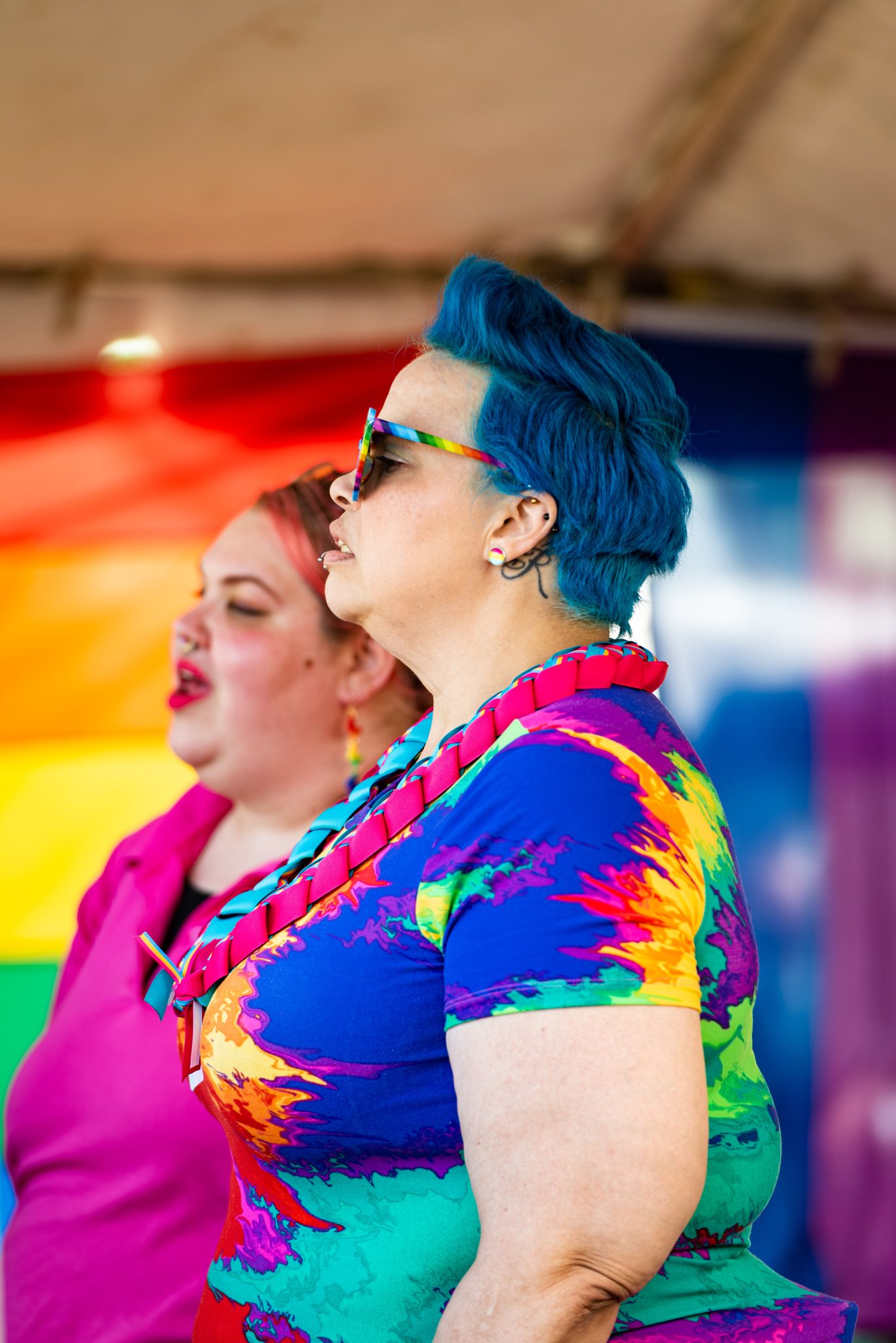 Colorful, Sacramento women's chorus member, blue hair, davis pride, davis, california, pride month, gay community, event, chris allan, freelance photojournalist, news photography, lgbtq, event, colorful