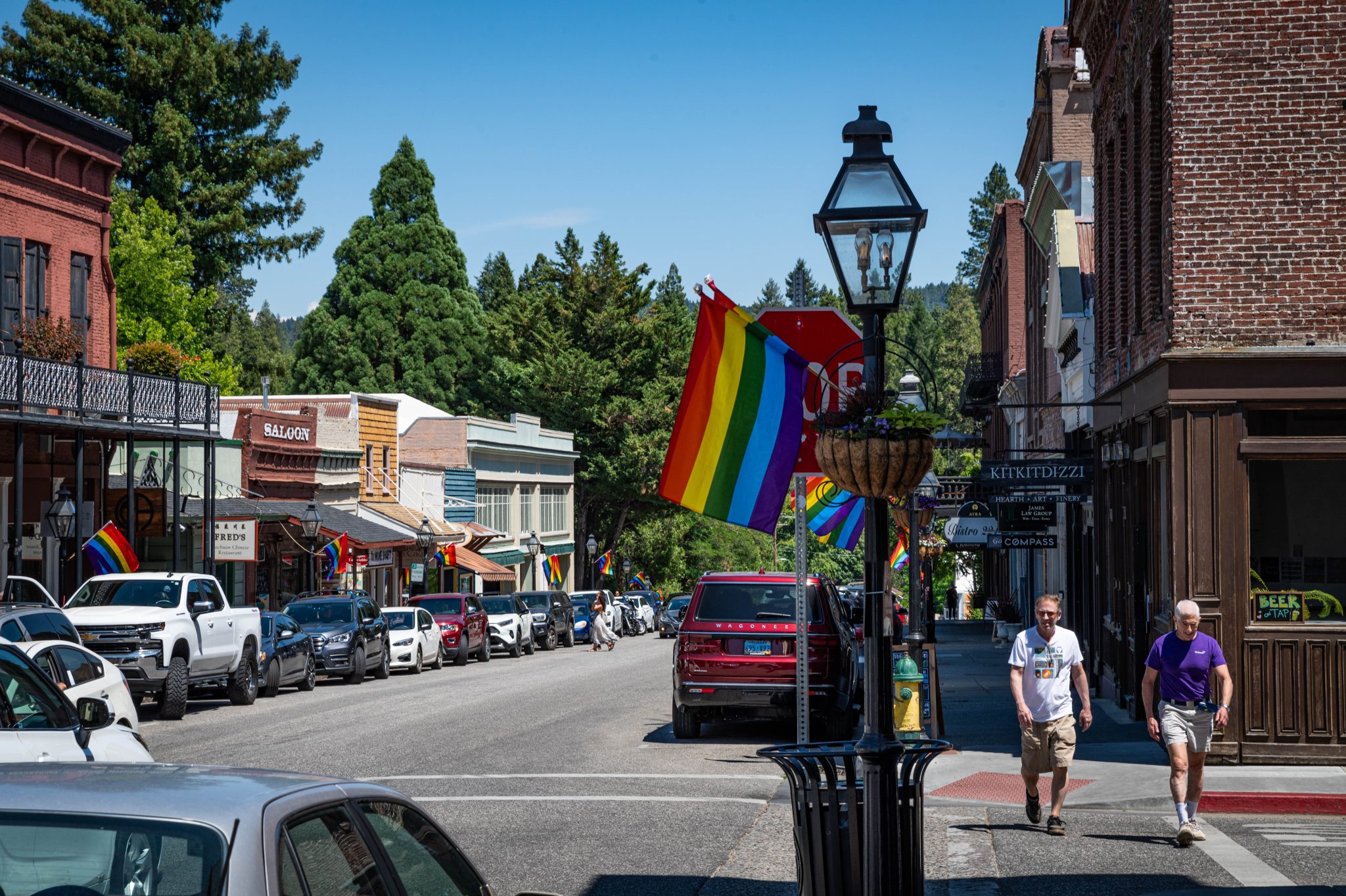 nevada county, rainbow flag, pride, lesbian, photojournalist, news article, california, photography, town, streets, decorated, first pride