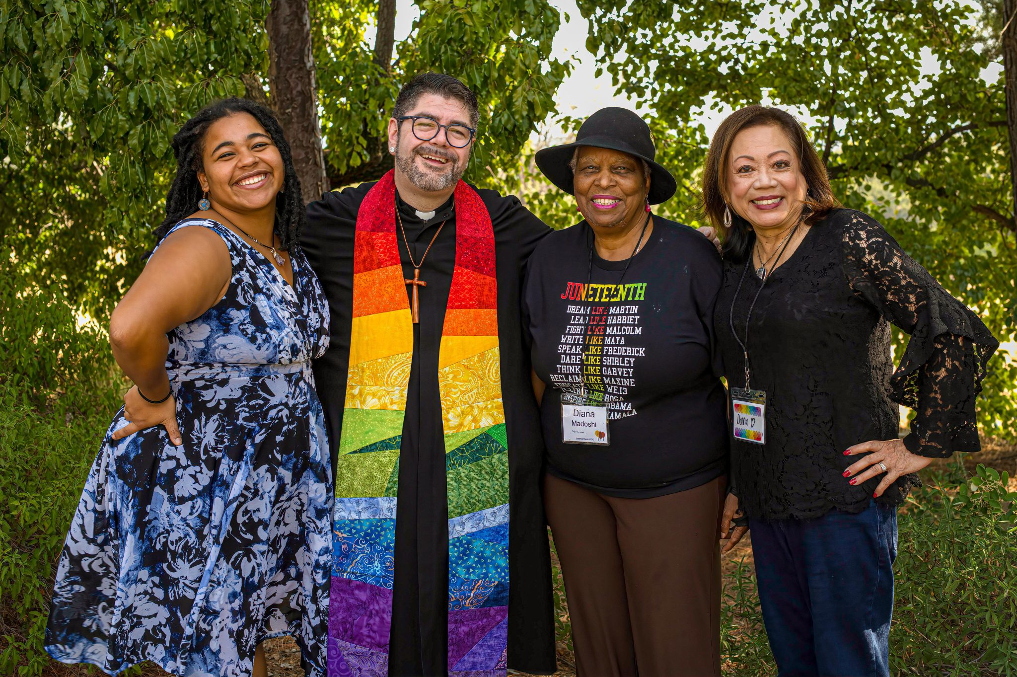 parishioners, ladies, group, happy, pastor casey tinnin, loomis basin ucc, pulpit, rainbow, happy, smiling, photojournalism, church, smiling, lgbtq, outword, article, exoneration