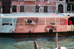 venice photography, venice photos, travel photos, lesbian photographer, gay photographer, Biennale Arte advertising on boat, Venice Italy