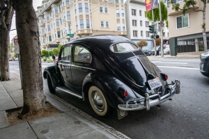 Black, VW beetle, retro car, cute, parked, street, whitewall tires, cathedral hill Photography, photographs, travel photography, lesbian photographer, gay photographer, gay travel, lgbt, lgbtq, lgbt travel, photojournalist, freelance, images, travel photographer, gay community, world travel, california travel, urban travel, San Francisco, Bay area, chris allan