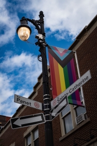 Quebec, Canada, montreal, gay, progress pride flag, queer, lgbtq, sainte catherine street,