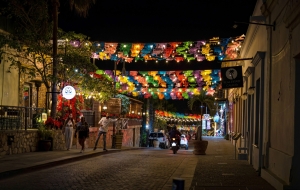 night street, flags, papel picados, Baja California Sur, Los Cabos,mexico, arts, art scene, san jose del cabo, travel photography, culture, lesbian photographer